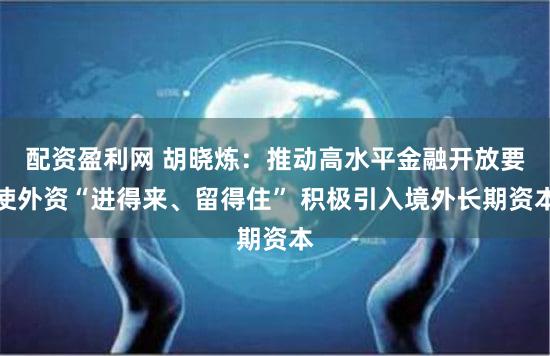 配资盈利网 胡晓炼：推动高水平金融开放要使外资“进得来、留得住” 积极引入境外长期资本