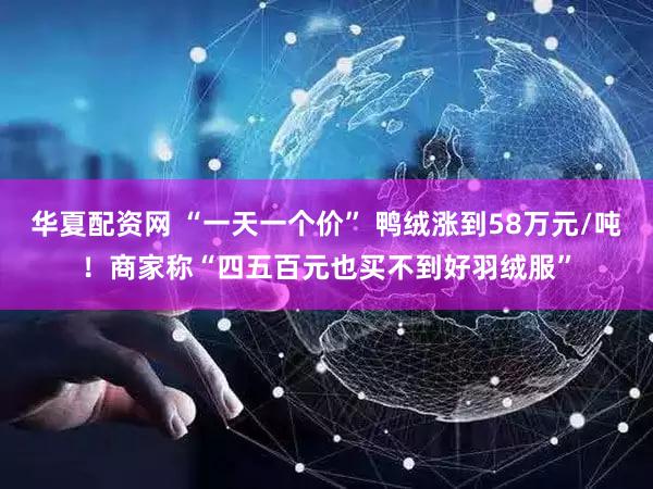 华夏配资网 “一天一个价” 鸭绒涨到58万元/吨!商家称“四五百元也买不到好羽绒服”